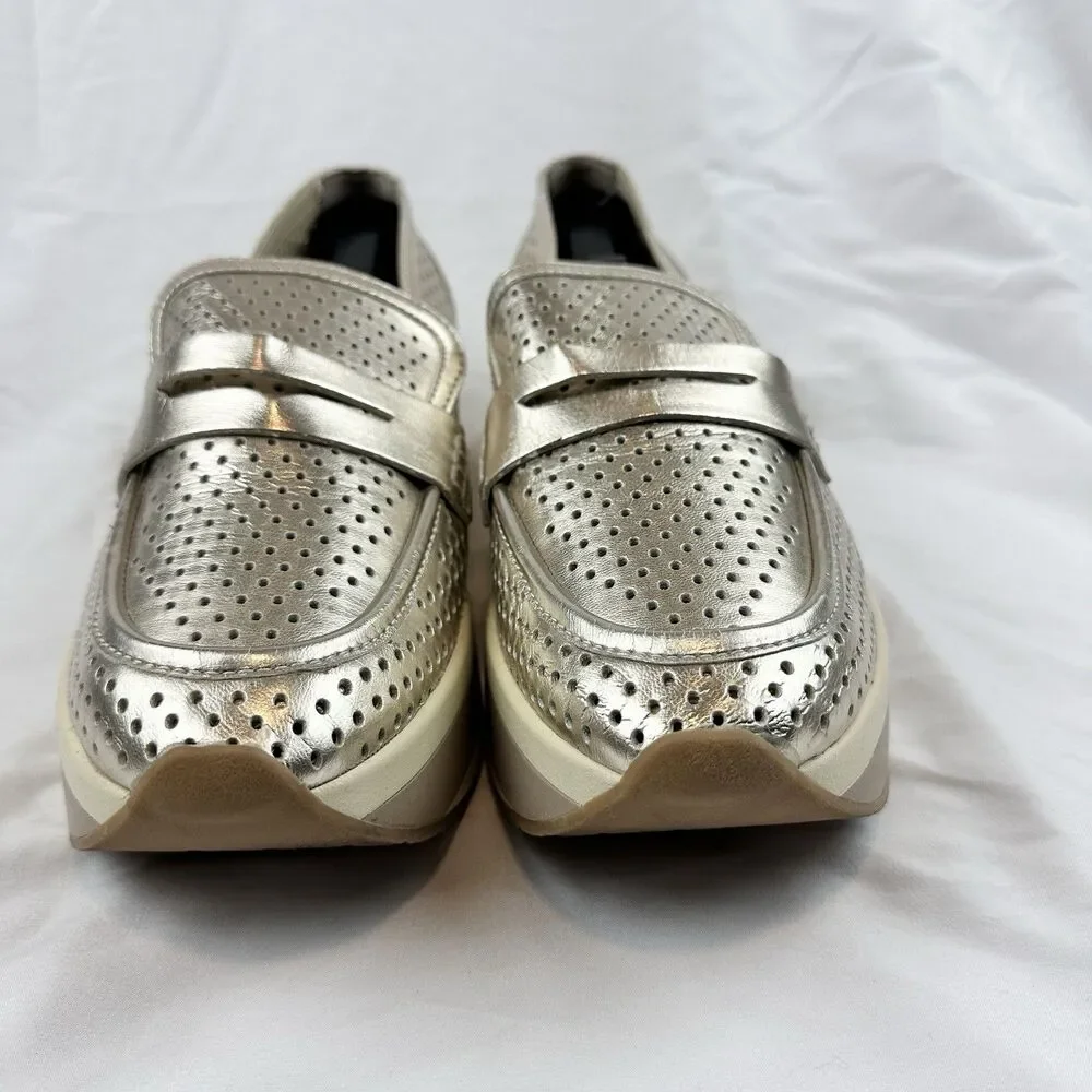Dolce Vita Janine Perf Metallic Gold Perforated Platform Loafers Women's 11M